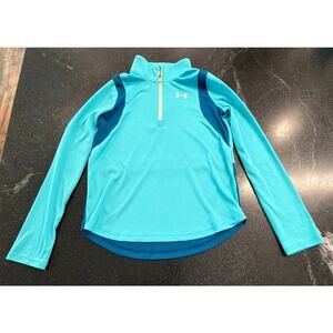 Under Armour girls turquoise heatgear long sleeve layer 1/4 zip  YM